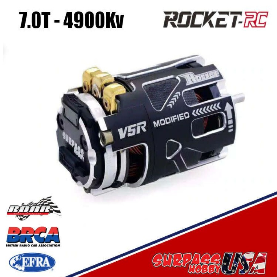 Motors & Accessories * | Best Sellers V5R-7.0 Rocket V5R Modified 7.0T 4900Kv Sensored Brushless Motor Silver/Black (Surpass Hobby Usa)